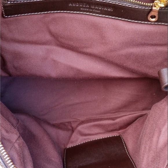 Andrea Mabinai Shoulder Bag Two tone Brown n Burgundy Deep Red Pristine EUC - Picture 12 of 12